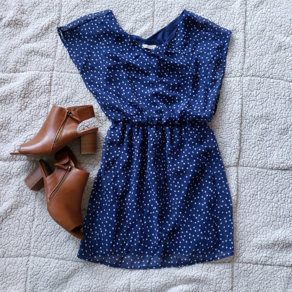Lush Dress, blue with white dots XS